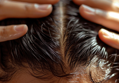 Total Hair Restoration woman parting hair