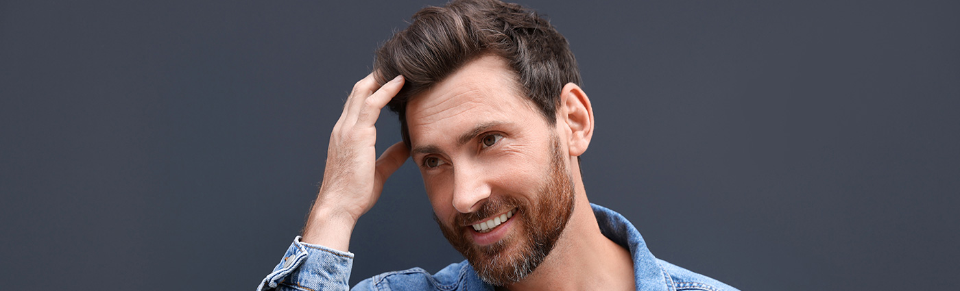 Total Hair Restoration man touching hairline