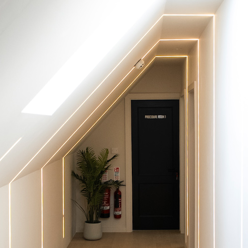 Clinic patient room corridor